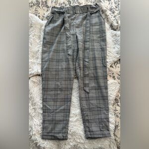 SO Goods For Life Gray Plaid Paperbag Waist Belted Tapered Pants L